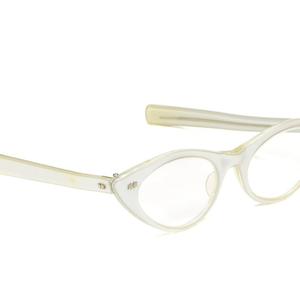 Vintage 50s White Cat Eye Glasses W/ Star Detaili… - image 2